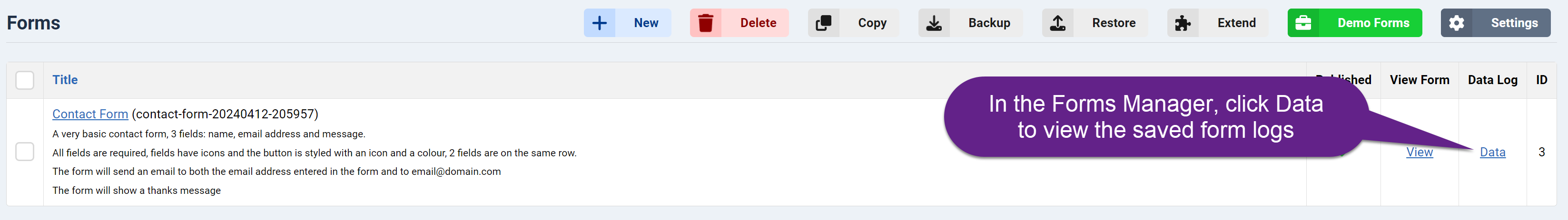 How to save and view the form data in Chronoforms8 image 2