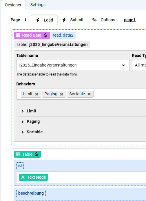 Table list in Chronoforms8 image 2