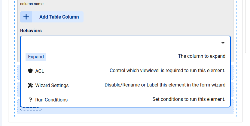 Behaviors not working correctly on table image 1