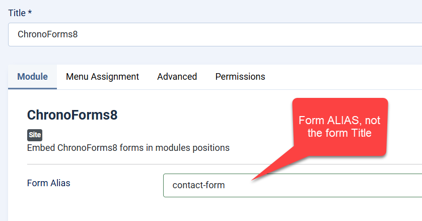 Form not found - Chronoforms8 module is not showing the form image 1