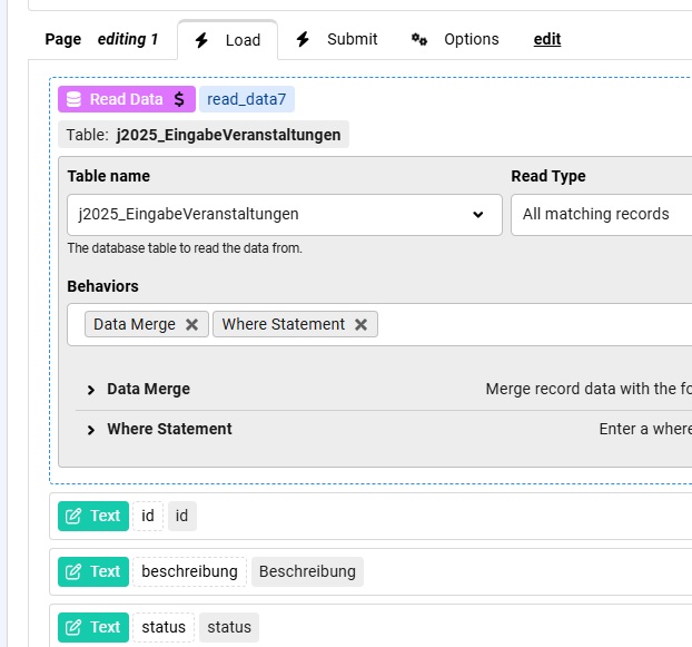 Table list in Chronoforms8 image 4