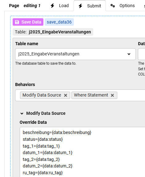 Table list in Chronoforms8 image 5