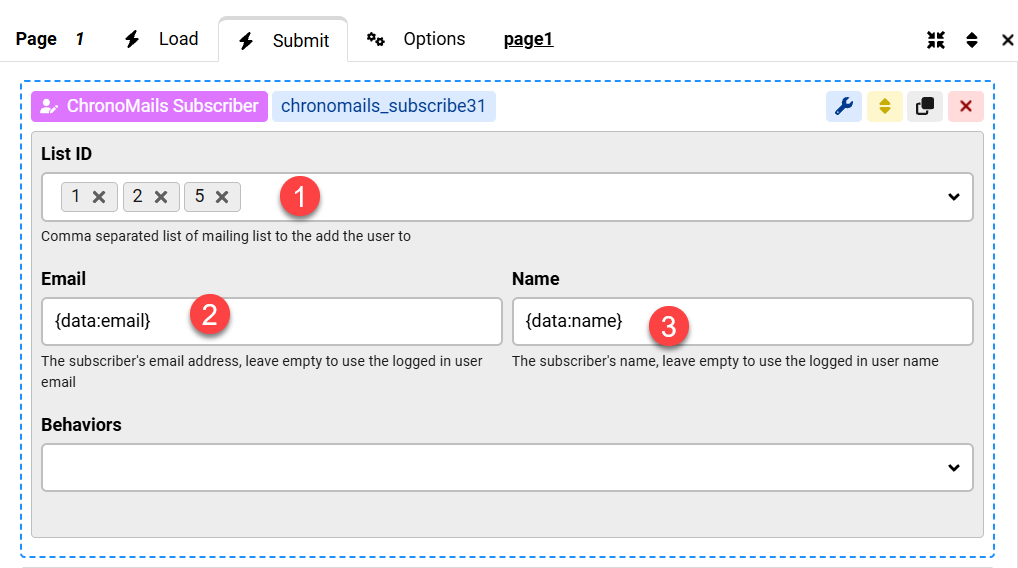 How to subscribe users to lists in ChronoMails using ChronoForms image 1